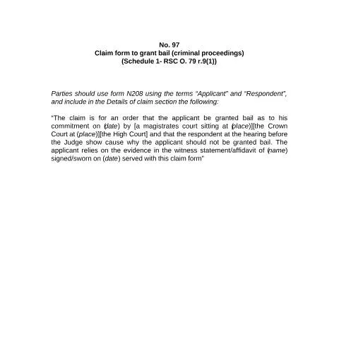 Document preview: Understanding Form No.97 for Bail Claims in Criminal Cases — Government & admin
