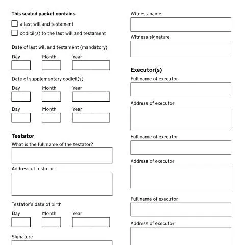 Document preview: How to Use Form PA7ENV for Will Storage with UK Courts — Civil status & identity