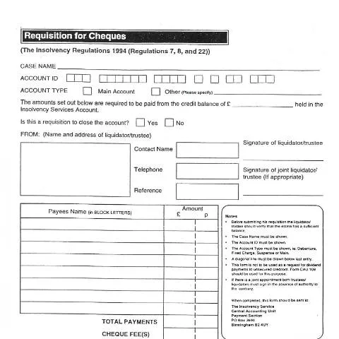 Document preview: Understanding the Requisition for Cheques in Insolvency — Government & admin