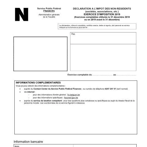 Aperçu du document Guide sur la déclaration des sociétés non-résidentes en Belgique — Impôts & fiscalité (CERFA n°121-275-2-declaration-2019)