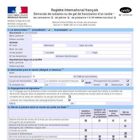 Aperçu du document Procédure de radiation du registre international français — Démarches administratives (CERFA n°12703*02)