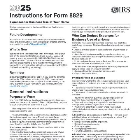 Document preview: Mastering IRS Form 8829 for Home Business Expenses — Taxes (CERFA n°INST-8829)