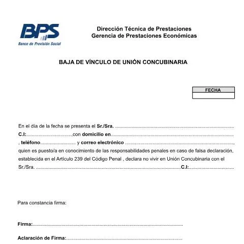 Vista previa del documento Proceso de Baja de Vínculo en la Unión Concubinaria — Trámites administrativos