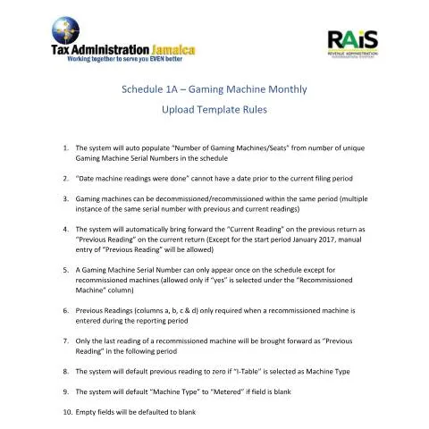 Document preview: Understanding Jamaica's Template Upload Rules for Gaming Machine — Legal & justice (CERFA n°gt01_upload_template_rules_09012017)