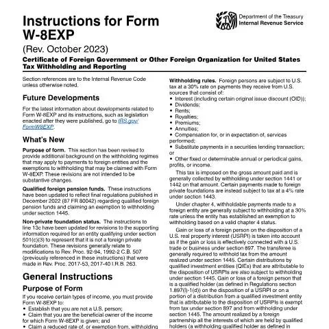 Document preview: Understanding IRS Form W-8EXP for Foreign Entities — Taxes (CERFA n°INST-W8EXP)