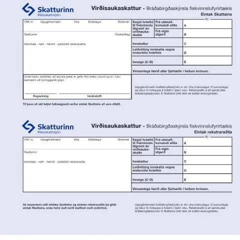 Document preview: Skýrsla um virðisaukaskatt fyrir fiskvinnslufyrirtæki — Skattar & fjármál (CERFA n°RSK 10.06)