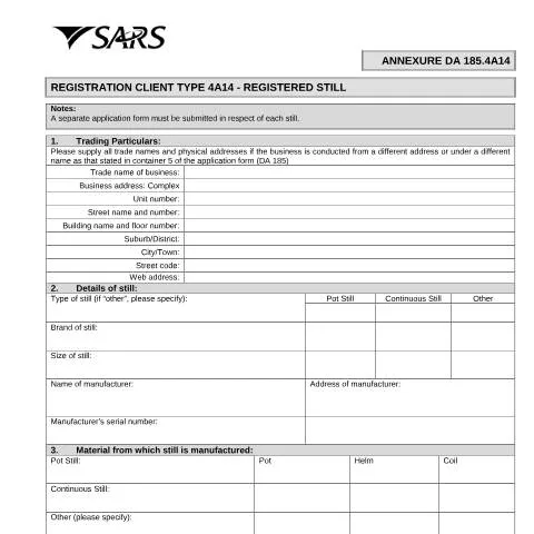Document preview: Understanding the DA 185 4A14 Form for Registered Stills — Government & admin (CERFA n°DA 185 4A14)