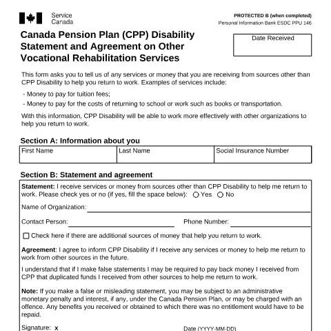 Document preview: Understanding the Canada Pension Plan Disability Statement ISP2553 — Work & employment (CERFA n°ISP2553)