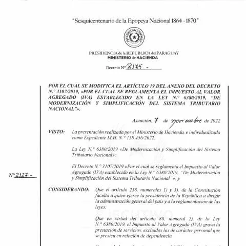 Vista previa del documento Actualización del IVA en Paraguay con el Decreto N° 8175-2022 — Impuestos