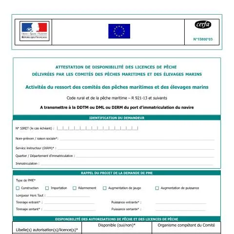 Aperçu du document Comment obtenir une attestation de disponibilité de licence de pêche — Démarches administratives (CERFA n°15800*03)