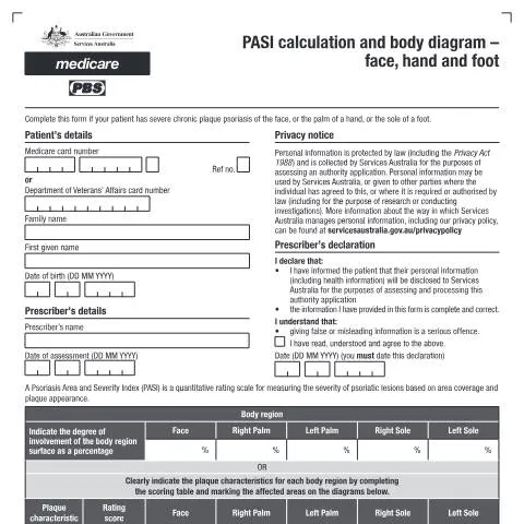 Document preview: Navigating the PB114: PASI Calculation and Body Diagram — Health (CERFA n°PB114)