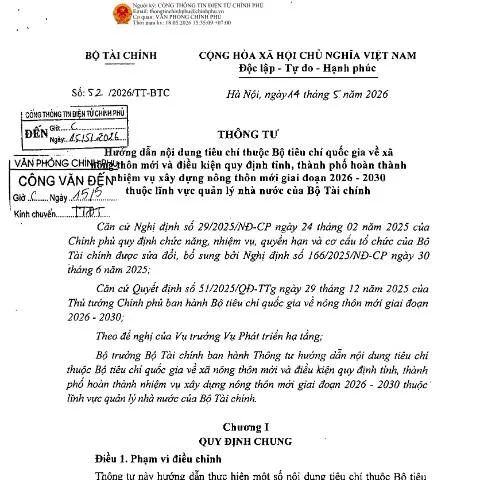 Document preview: Vai trò của Thông tư 52/2026/TT-BTC trong xây dựng nông thôn mới — Thuế & tài chính (CERFA n°52/2026/TT-BTC)