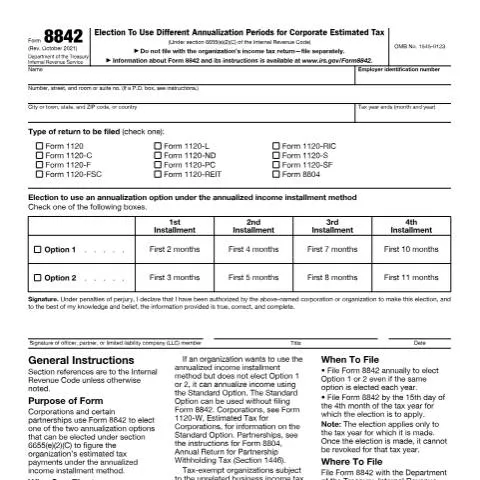 Document preview: A Comprehensive Guide to IRS Form 8842 for Corporations — Taxes (CERFA n°8842)