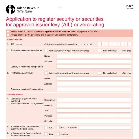 Document preview: Mastering the IR397 Form for Approved Issuer Levy — Taxes (CERFA n°IR397)
