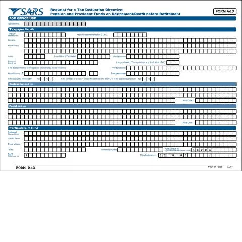 Document preview: Request for Tax Deduction Directive for Pension and Provident Funds — Taxes (CERFA n°FORM-AD)