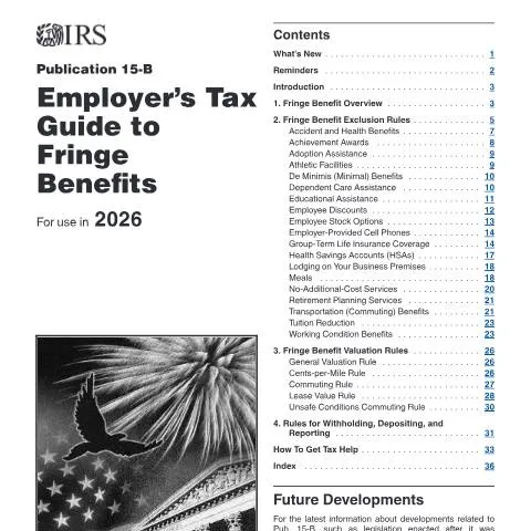 Document preview: Navigating Employee Benefits with IRS Publication 15-B — Taxes (CERFA n°PUB-15B)