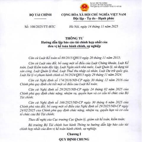 Document preview: Thông tư 108/2025/TT-BTC: Quy định Lập Báo Cáo Tài Chính Hợp Nhất — Doanh nghiệp & chuyên nghiệp (CERFA n°108/2025/TT-BTC)