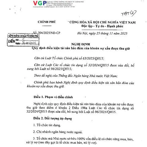 Document preview: Quy định mới về tài sản bảo đảm cho nợ xấu theo Nghị định — Thuế & tài chính (CERFA n°304/2025/NĐ-CP)