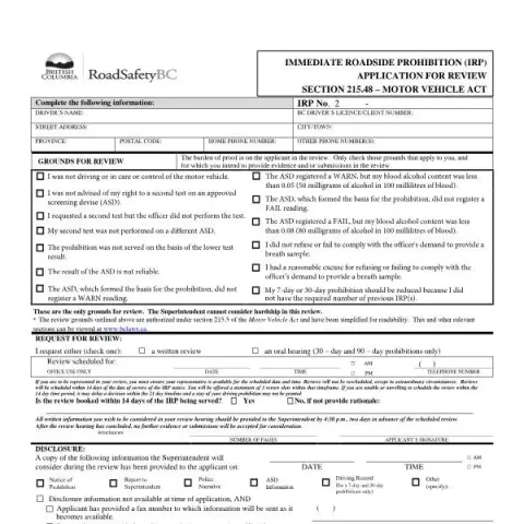 Document preview: Understanding the IRP Review Process in British Columbia — Vehicle & driving (MV2726)