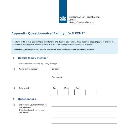 Documentvoorvertoning: Belang van het Appendix Questionnaire ‘Family life 8 ECHR’ — Immigratie & visa (CERFA n°7671)