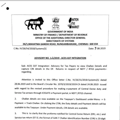 Document preview: Understanding Advisory 26 09082019 for Tax Payers — Taxes (CERFA n°Advisory-26-09082019-Tax-Payers-view-Challan-Details-capture)