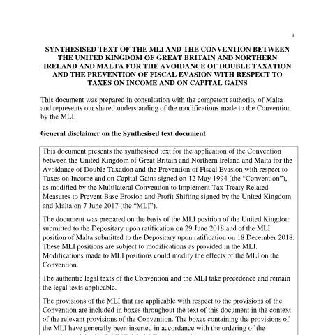 Document preview: Understanding the Overseas Pensions DTA Form for Malta and UK — Taxes (CERFA n°malta---uk-dta-(synthesised-text))
