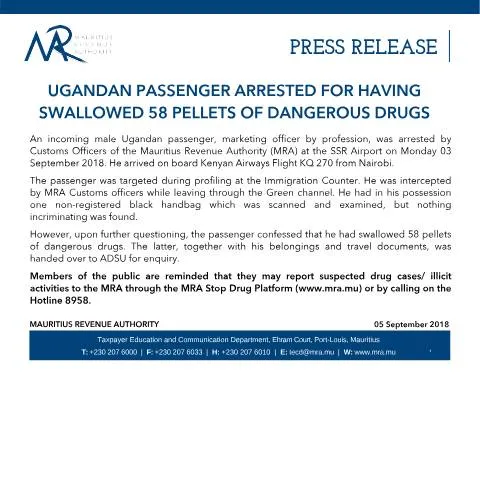 Document preview: Implications of the Ugandan Drug Incident at SSR Airport — Government & admin (CERFA n°PressRelease060918)