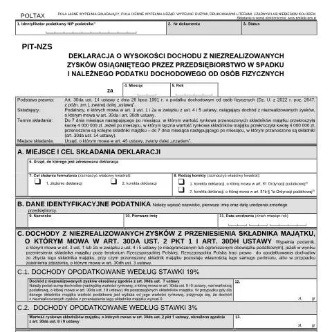 Document preview: Wypełnianie deklaracji PIT-NZS dla przedsiębiorstw w spadku — Podatki i fiskalność (CERFA n°PIT-NZS)