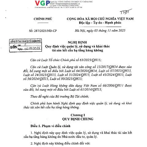 Document preview: Tìm hiểu về Nghị định 287/2025/NĐ-CP trong lĩnh vực hàng không — Thuế & tài chính (CERFA n°287/2025/NĐ-CP)