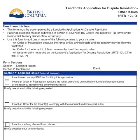 Document preview: Resolve Unique Rental Issues with the Landlord's Application — Housing (RTB-12L-O)