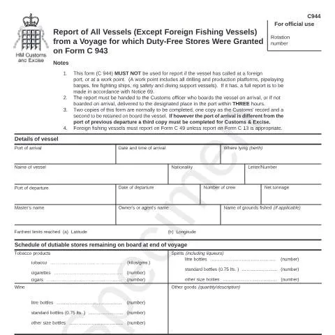 Document preview: The Role of Form C944 in Duty-Free Store Compliance — Government & admin