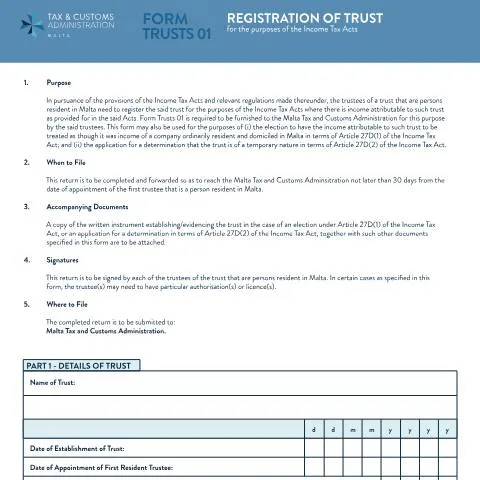 Document preview: Understanding the Corporate Tax Registration Trust Form in Malta — Taxes (CERFA n°registration_trust)