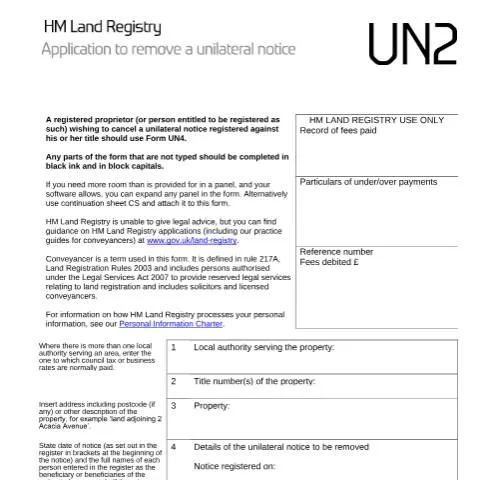 Document preview: How to Remove Unilateral Notices Using UN2 Applications — Government & admin
