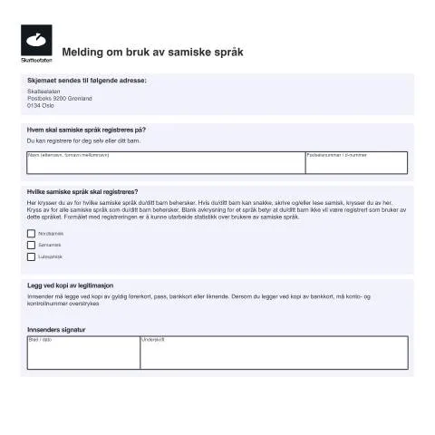 Document preview: Slik registrerer du samisk språk i Folkeregisteret — Skatt & avgifter (CERFA n°RF-1513)