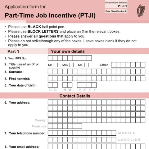 Document preview: Apply for the Part-Time Job Incentive with Form PTJI1 — Benefits & social aid (PTJI1)