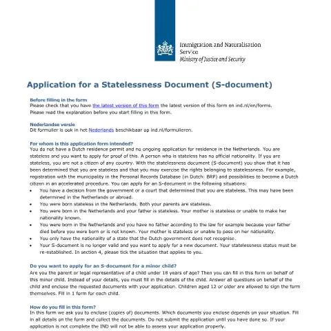 Documentvoorvertoning: Belang van het S-document voor staatlozen in Nederland — Immigratie & visa (CERFA n°6508)