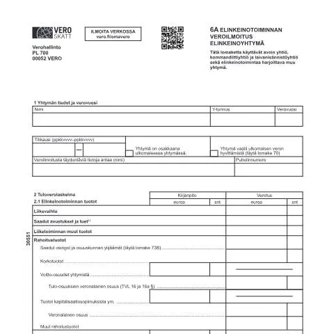 Document preview: Ymmärrä 6A Elinkeinotoiminnan veroilmoitus ,  elinkeinoyhtymä — Verot & verotus (CERFA n°Vero 3055)