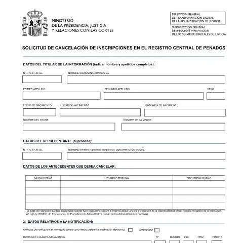 Vista previa del documento Modelo de Solicitud para Cancelar Antecedentes Penales — Trámites administrativos