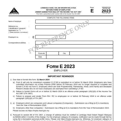 Document preview: Peranan Borang E 2023 dalam Kewajipan Cukai Majikan — Cukai & percukaian