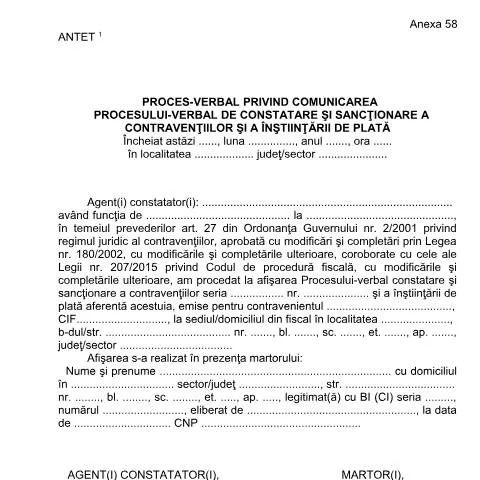 Document preview: Importanța procesului-verbal de constatare a contravențiilor — Formalități administrative (CERFA n°A58_OPANAF_63_2017)
