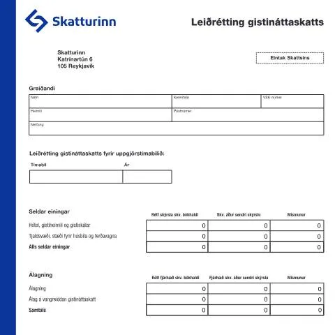 Document preview: Skýrsla um leiðréttingu gistináttaskatts — Skattar & fjármál (CERFA n°RSK 10.04)