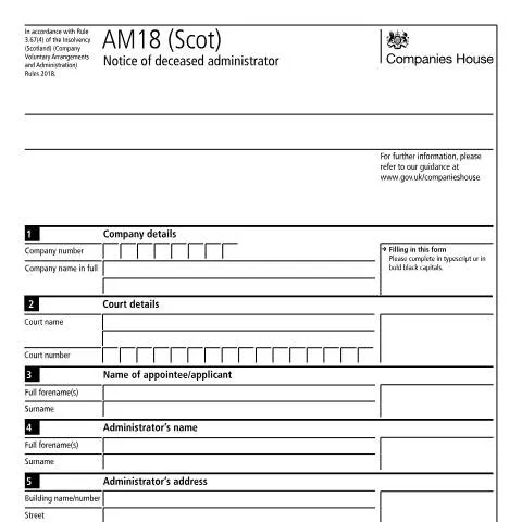 Document preview: Understanding the AM18 (Scot) Document for Company Administration — Legal & justice