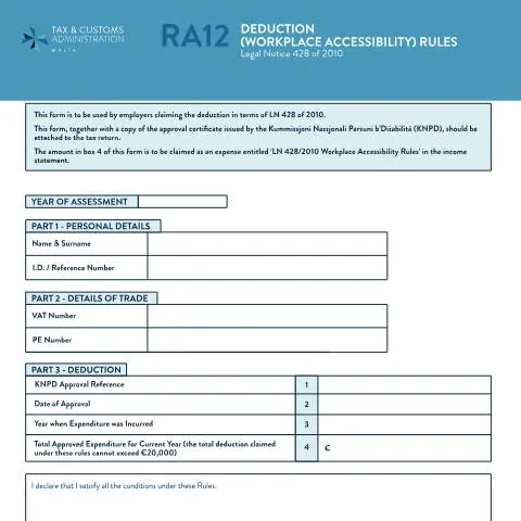 Document preview: Unlock Financial Relief with the RA12 Form for Accessibility — Taxes (CERFA n°ra12---deduction-(workplace-accessibility)-rules)