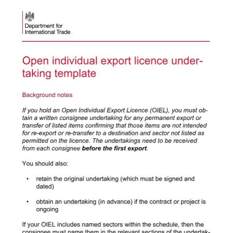 Document preview: Written Undertaking Requirements for Open Individual Export Licences — Government & admin