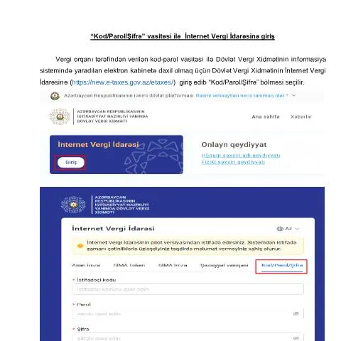 Document preview: İnternet Vergi İdarəsinə Daxil Olma Proseduru — Vergilər & maliyyə