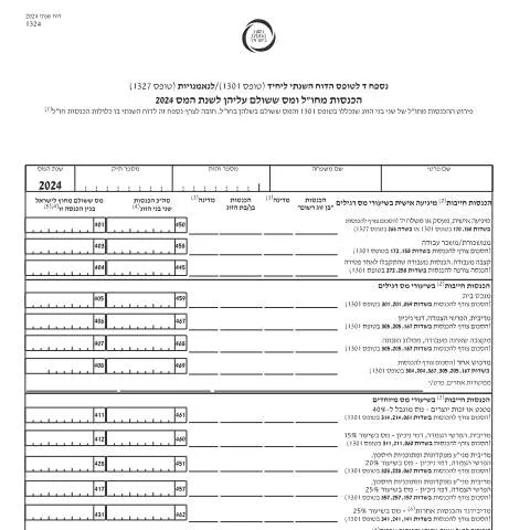 Document preview: הכנת דוח מס שנתי 2024 עם טופס 1301 — Taxes (CERFA n°itc1324)