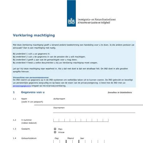 Documentvoorvertoning: De rol van de Verklaring machtiging in de IND-procedure — Immigratie & visa (CERFA n°7145)