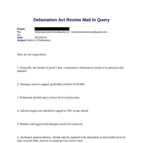 Document preview: Ireland's Defamation Act 2009 Review Public Consultation — Legal & justice
