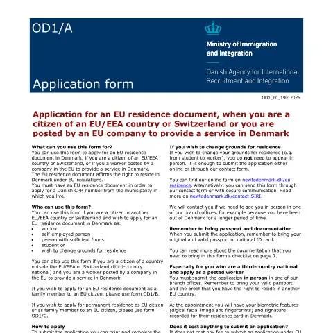 Document preview: Forstå OD1A-formularens rolle i dit danske eventyr — Immigration & visa (CERFA n°OD1A)