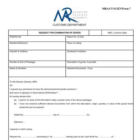 Document preview: Understanding the Request for Examination of Goods Form 7 — Government & admin (CERFA n°Request4examinationGoodsForm7)